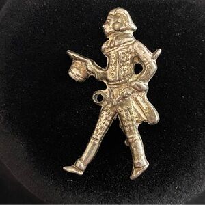 Vintage Silver-Tone Walking Man Tricorn Style Hat Shakespearean Costume Brooch